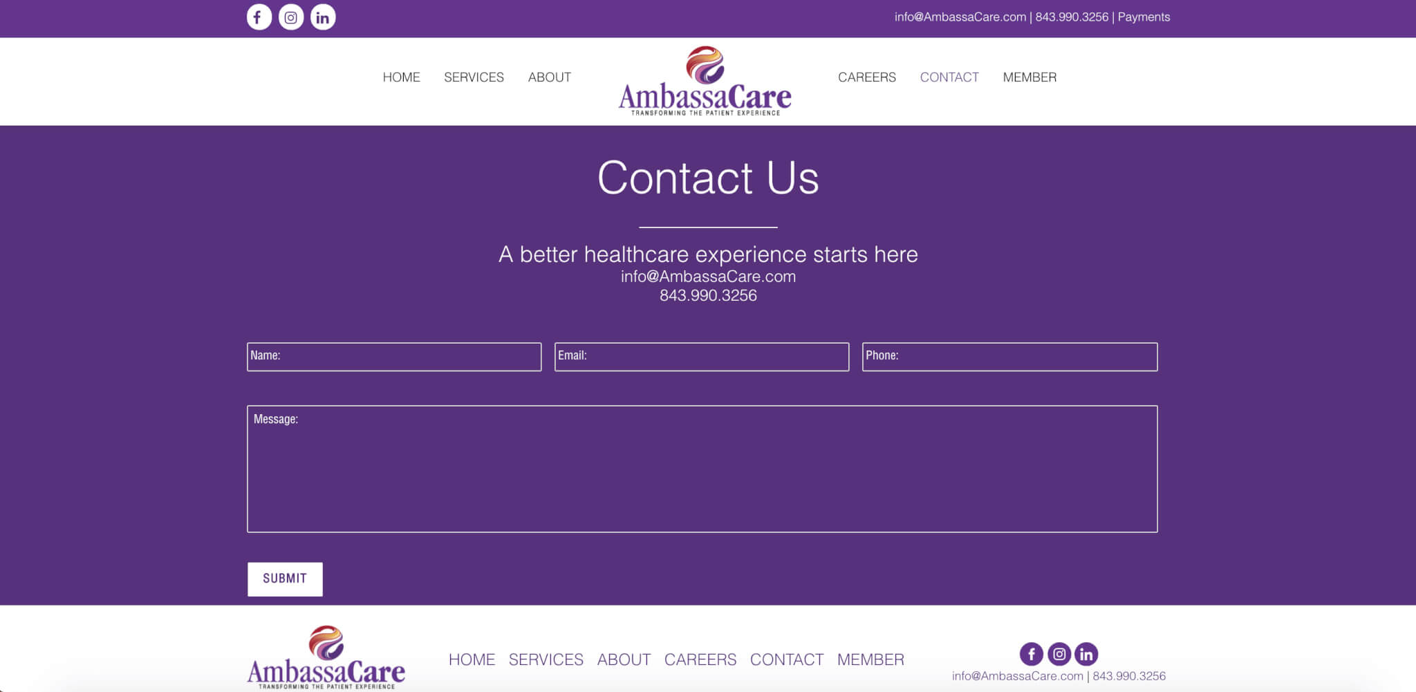 ambassacare medical website design in charleston