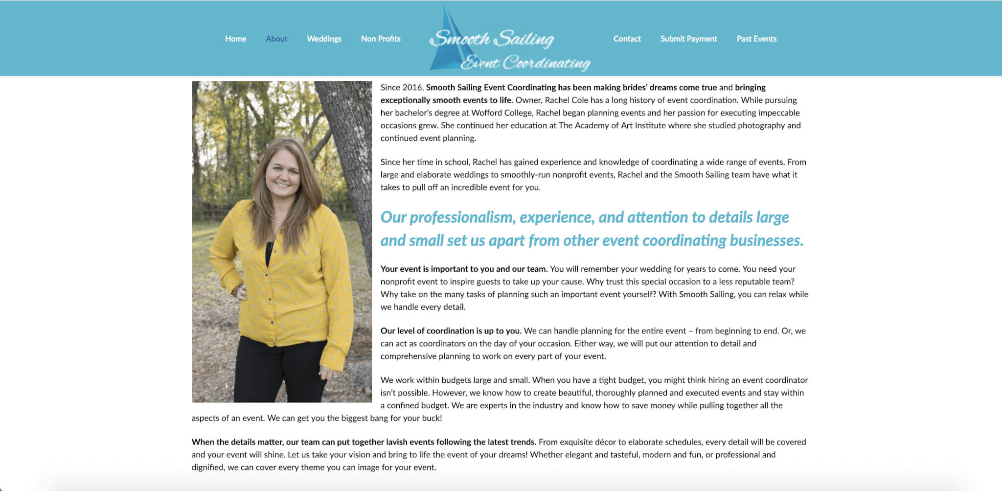 smooth sailing events event coordinator website design