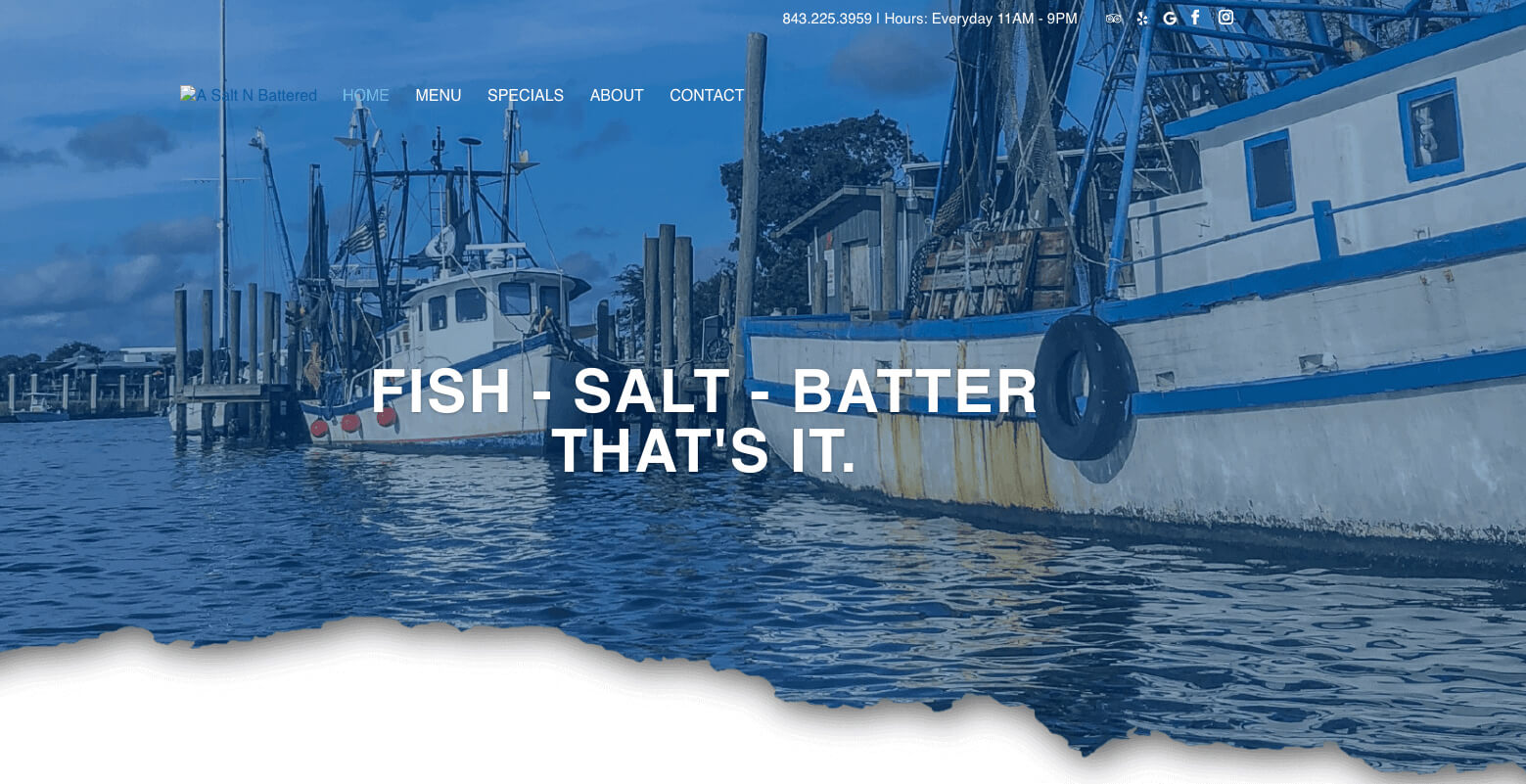 a salt n battered website design for restaurant