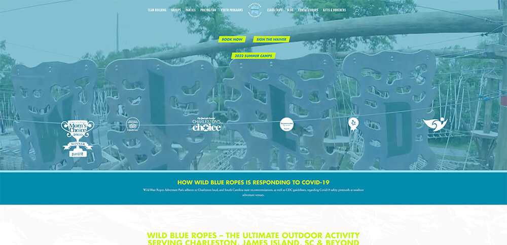 wild blue ropes website design for local attraction