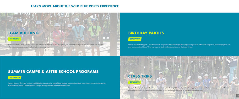 wild blue ropes website design for local attraction