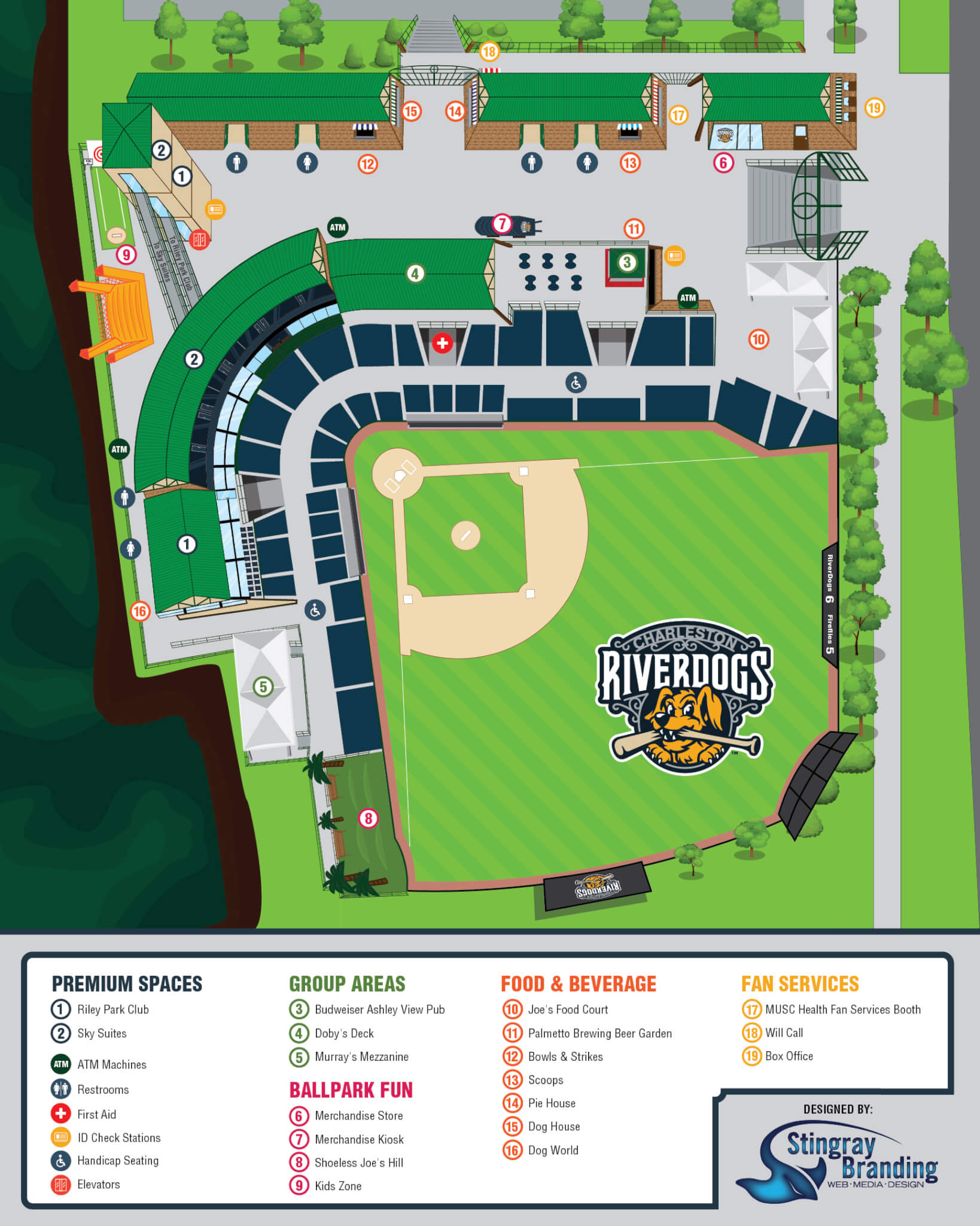 charleston riverdogs stadium map graphic design