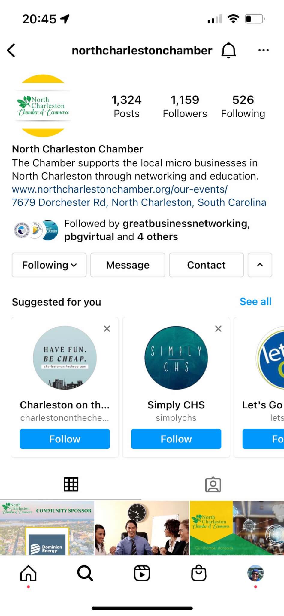 North Charleston Chamber of Commerce social media management client 