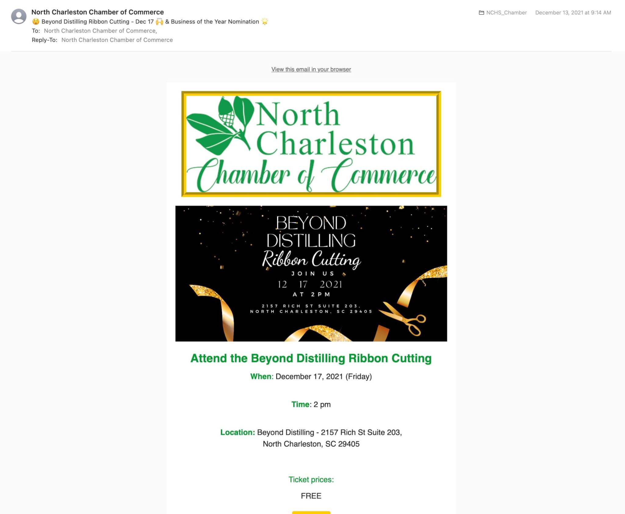 North Charleston Chamber of Commerce Newsletter created by Stingray Branding 
