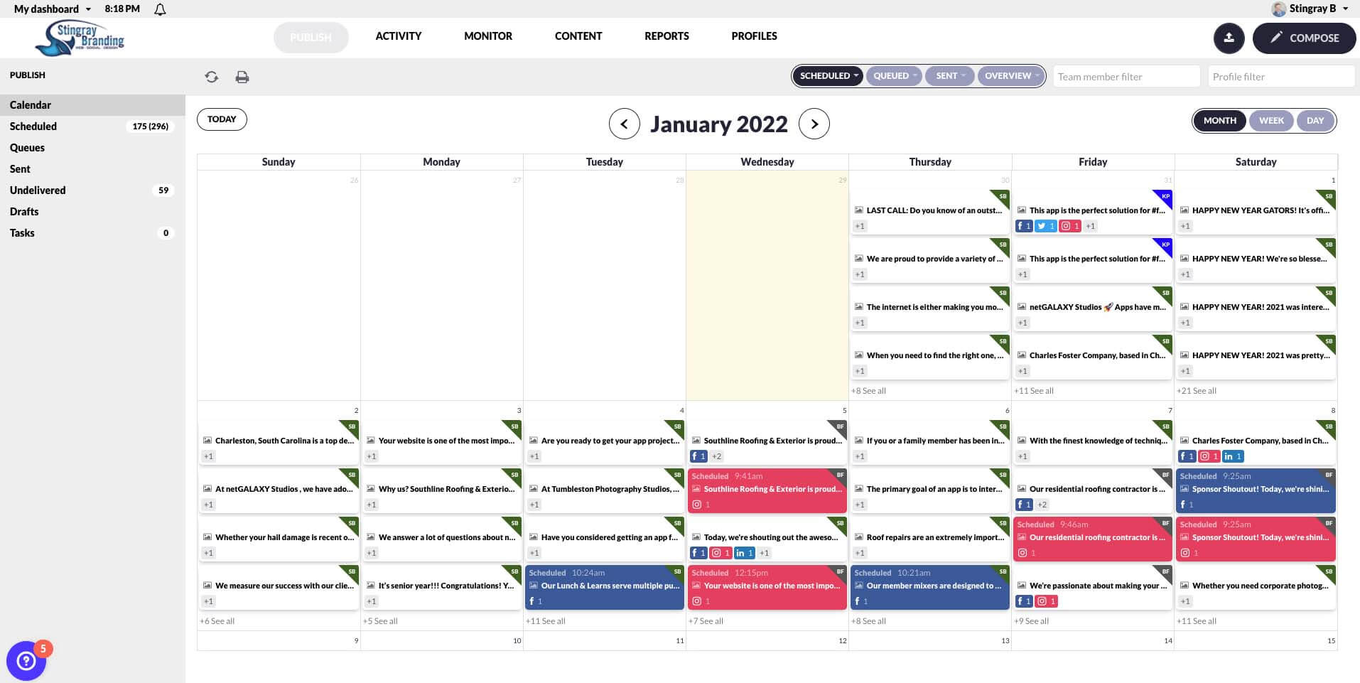 Social Media Calendar Stingray Branding uses 