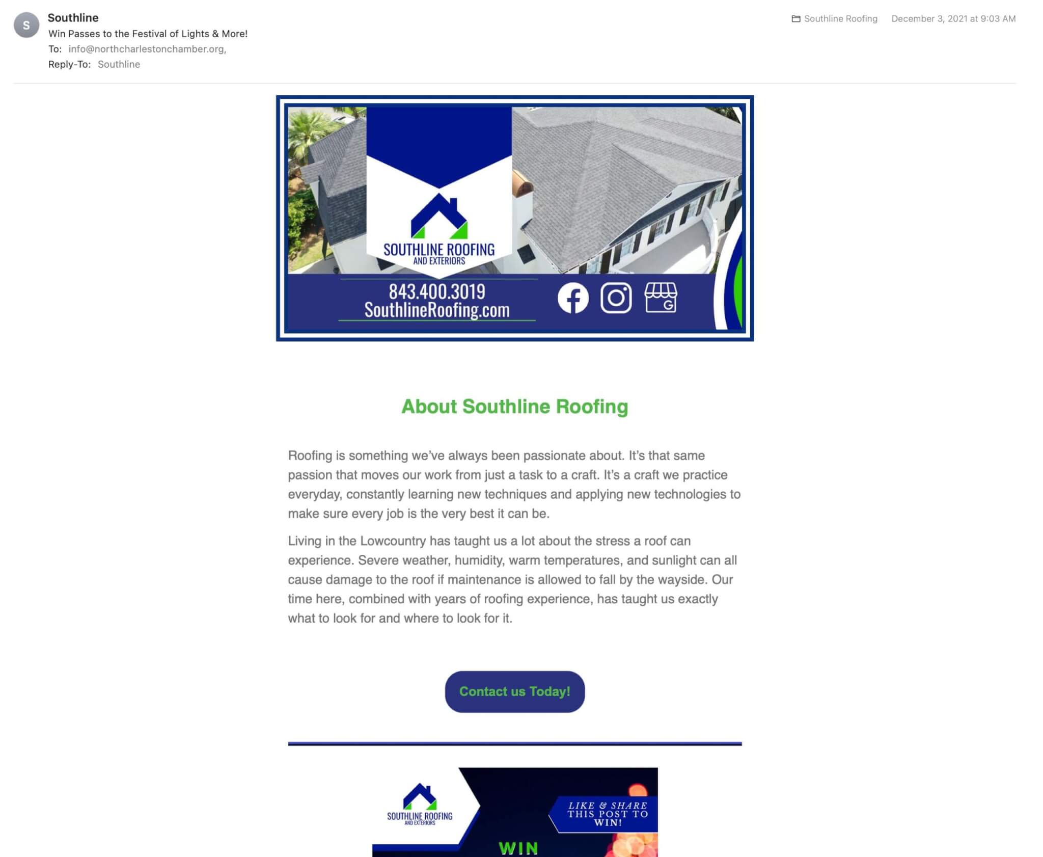 Southline Roofing Newsletter created by Stingray Branding 