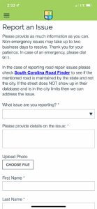 City of Aiken Explorer App report an issue feature created by Stingray Branding
