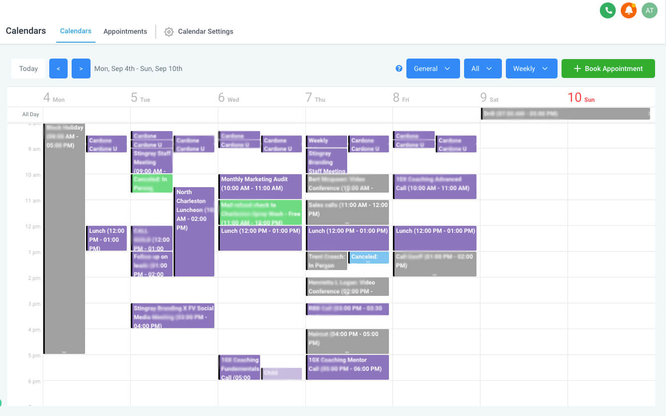 Stingray Branding CRM & Marketing Automation Sales System calendar